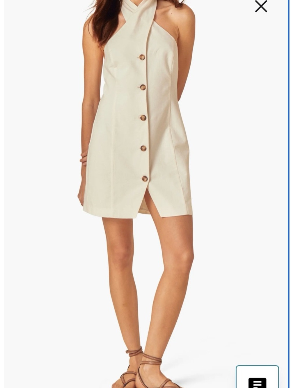 Backless Halter Button-Front Mini Dress - Cream